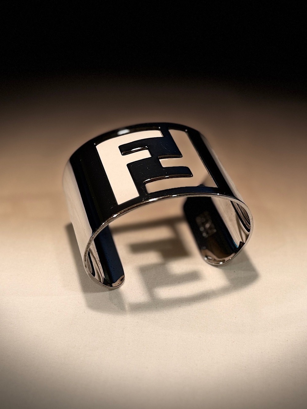 Fendi Silver Tone FF Cut Out Cuff Women’s Luxury Bracelet Size 8”